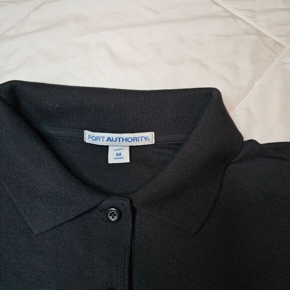 Ladies Medium Port Authority Black Short Sleeve Classic Polo Collared Shirt - Picture 4 of 8